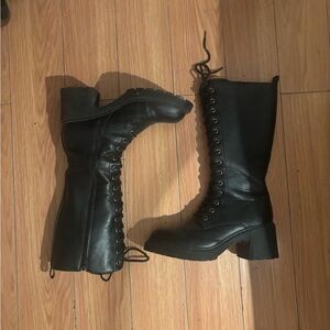 Ardene Black Lace-Up Mid-Calf Combat Boots
